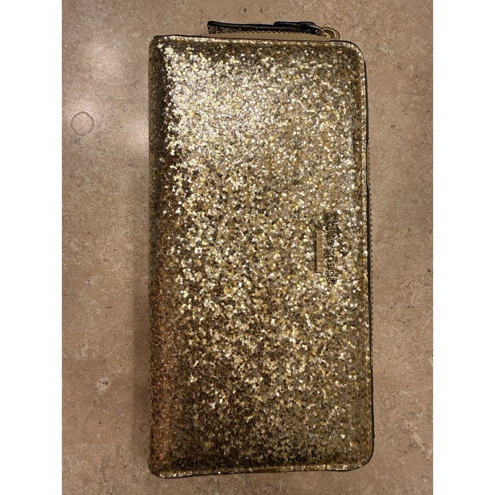 Kate Spade Gold Glitter Sparkle Large Continental Wallet Used. Great Condition
